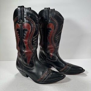 Circle S Vintage Twister Black Coffee Brown Leather Western Cowboy Boots Women 8